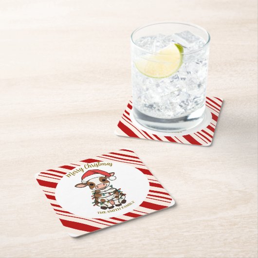 Simple modern merry christmas calf Cow OX pattern スクエアペーパーコースター (インサイチュ)