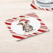 Simple modern merry christmas calf Cow OX pattern スクエアペーパーコースター (アングル)