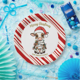 Simple modern merry christmas calf Cow OX pattern ペーパープレート