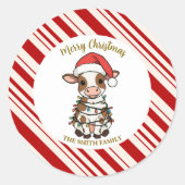 Simple modern merry christmas calf Cow OX pattern ラウンドシール (正面)