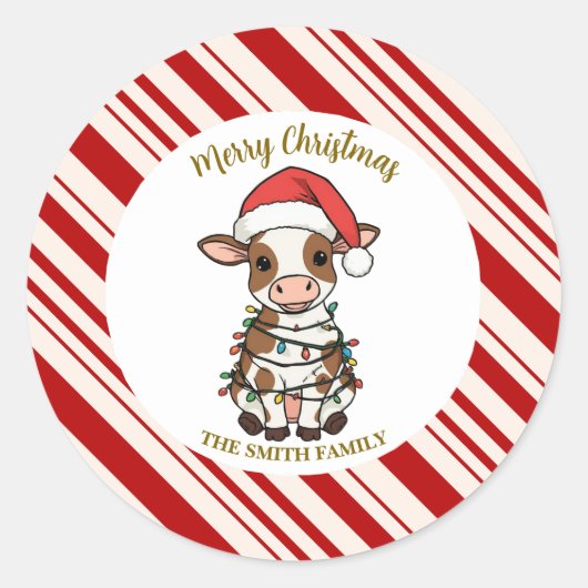 Simple modern merry christmas calf Cow OX pattern ラウンドシール (正面)