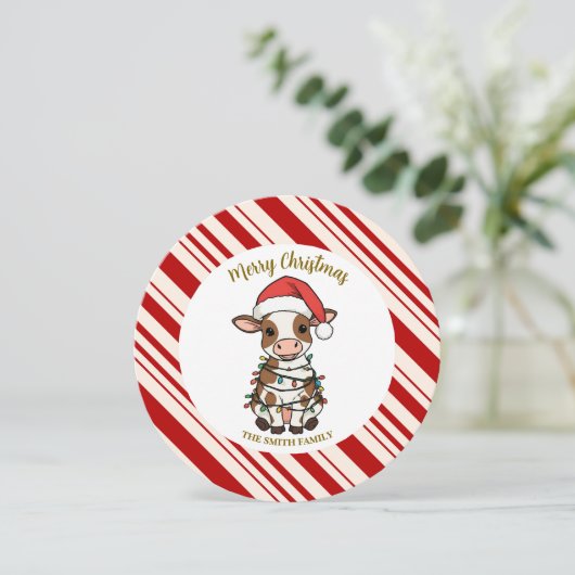 Simple modern merry christmas calf Cow OX pattern 招待状 (スタンド正面)