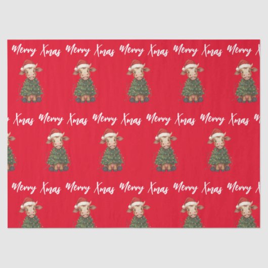 Simple modern merry Christmas calf Cow OX pattern 薄葉紙 (正面)