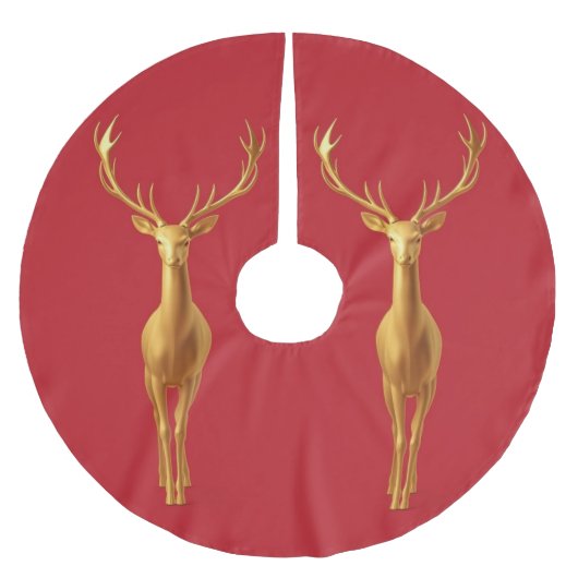 Simple modern merry christmas gold reindeer patter ブラッシュドポリエステルツリースカート (正面)