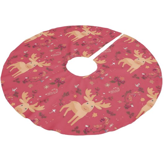 Simple modern merry christmas gold reindeer patter ブラッシュドポリエステルツリースカート (アングル)