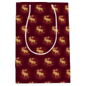 Simple modern merry christmas gold reindeer patter ミディアムペーパーバッグ (正面)