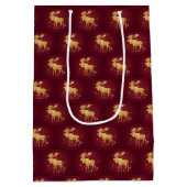 Simple modern merry christmas gold reindeer patter ミディアムペーパーバッグ (裏面)
