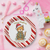 Simple modern merry christmas kitten CatMAS patter ペーパープレート (パーティー)