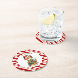 Simple modern merry christmas kitten CatMAS patter ラウンドペーパーコースター