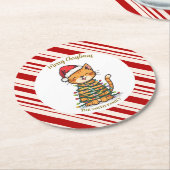Simple modern merry christmas kitten CatMAS patter ラウンドペーパーコースター (アングル)
