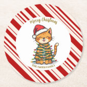 Simple modern merry christmas kitten CatMAS patter ラウンドペーパーコースター (正面)
