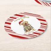 Simple modern merry christmas Lab puppy dog patte ラウンドペーパーコースター (アングル)