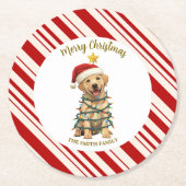 Simple modern merry christmas Lab puppy dog patte ラウンドペーパーコースター (正面)