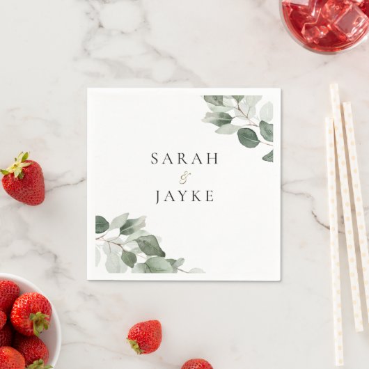 Simple Modern Minimal Green Leaf Wedding スタンダードカクテルナプキン (インサイチュ)