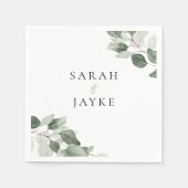 Simple Modern Minimal Green Leaf Wedding スタンダードカクテルナプキン (正面)