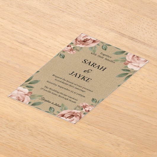 Simple Modern Minimal Green Leaf Wedding Acrylic  アクリル招待状 (レイダウン)