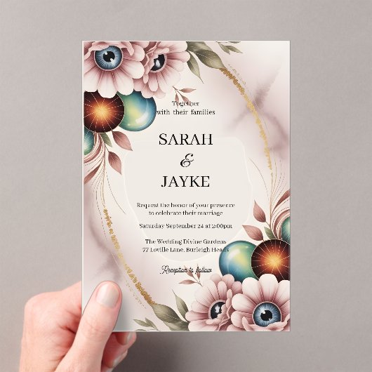 Simple Modern Minimal Green Leaf Wedding Acrylic  アクリル招待状 (インサイチュ (ポータブル))