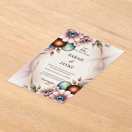 Simple Modern Minimal Green Leaf Wedding Acrylic  アクリル招待状 (レイダウン)