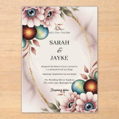 Simple Modern Minimal Green Leaf Wedding Acrylic  アクリル招待状 (正面)