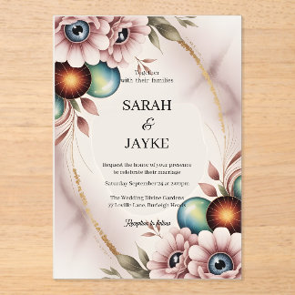 Simple Modern Minimal Green Leaf Wedding Acrylic  アクリル招待状