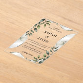 Simple Modern Minimal Green Leaf Wedding Acrylic  アクリル招待状 (レイダウン)