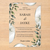 Simple Modern Minimal Green Leaf Wedding Acrylic  アクリル招待状 (正面)