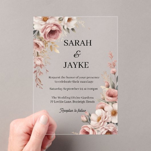 Simple Modern Minimal Green Leaf Wedding Acrylic  アクリル招待状 (インサイチュ (ポータブル))