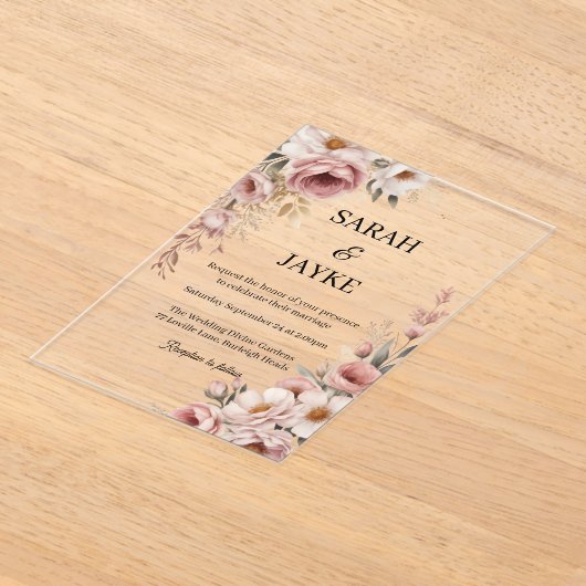 Simple Modern Minimal Green Leaf Wedding Acrylic  アクリル招待状 (レイダウン)