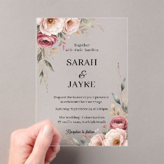 Simple Modern Minimal Green Leaf Wedding Acrylic  アクリル招待状