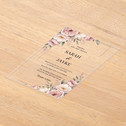 Simple Modern Minimal Green Leaf Wedding Acrylic  アクリル招待状 (レイダウン)