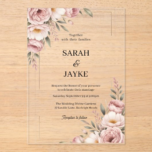 Simple Modern Minimal Green Leaf Wedding Acrylic  アクリル招待状 (正面)