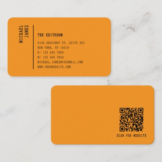 Simple Modern Minimal Orange QR Code 名刺 (正面/裏面)