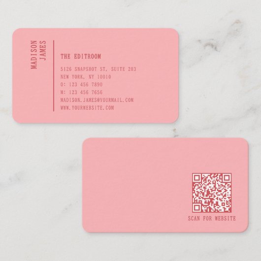 Simple Modern Minimal Pink QR Code 名刺 (正面/裏面)