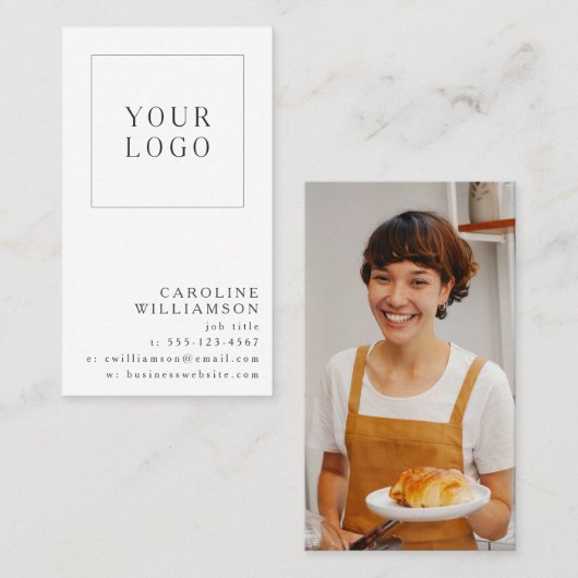 Simple Modern Minimal Vertical Logo Photo 名刺 (正面/裏面)