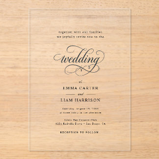 Simple Modern Minimalist Black And White Wedding I アクリル招待状