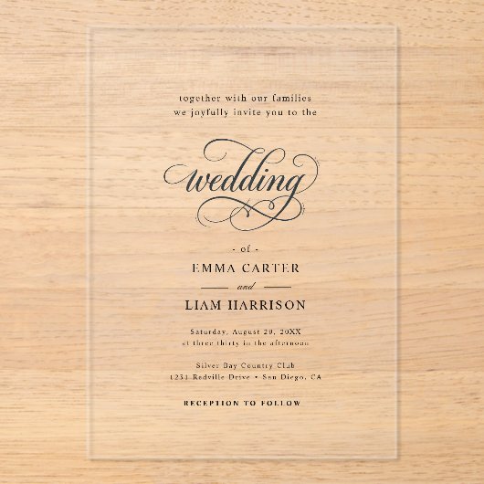 Simple Modern Minimalist Black And White Wedding I アクリル招待状 (正面)