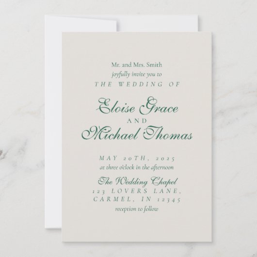 Simple Modern Minimalist Sage Green Wedding 招待状 (正面)