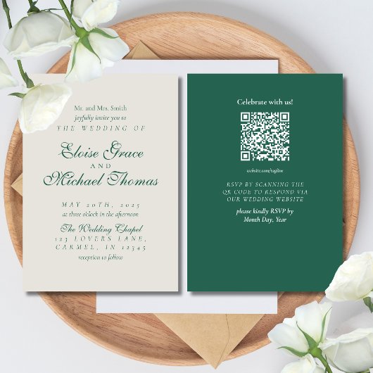 Simple Modern Minimalist Sage Green Wedding 招待状