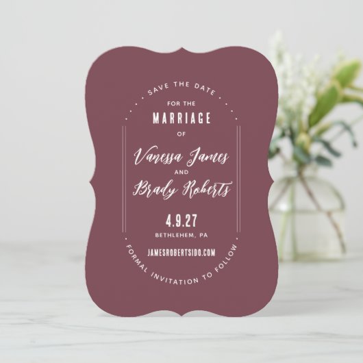 Simple Modern Minimalist Save the Date in Maroon 招待状 (スタンド正面)