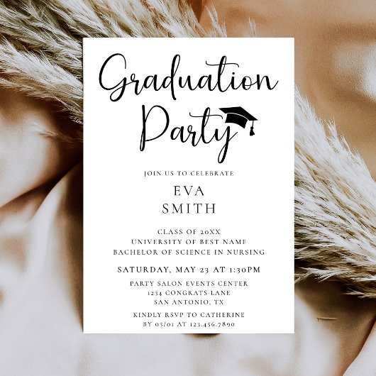 Simple Modern Minimalist Script Graduation Party 招待状