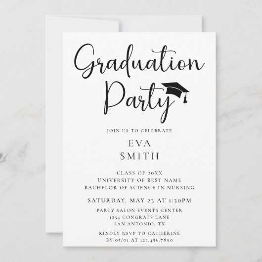 Simple Modern Minimalist Script Graduation Party 招待状 (正面)