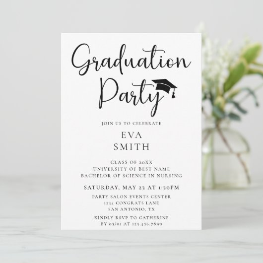 Simple Modern Minimalist Script Graduation Party 招待状 (スタンド正面)