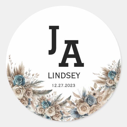 Simple Modern Minimalist Wedding Classic Round ラウンドシール (正面)