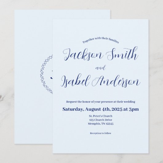 Simple Modern Minimalistic Blue Wedding Invitation セーブザデート (正面/裏面)