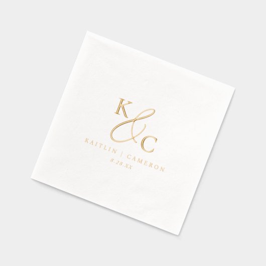 Simple Modern Monogram Gold Wedding Cocktail 箔ナプキン (左)