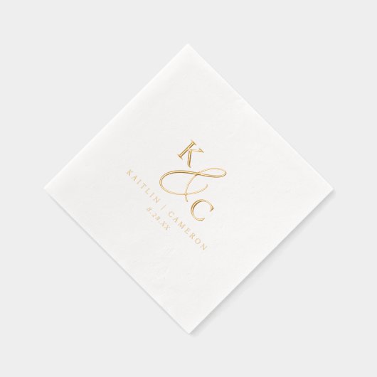 Simple Modern Monogram Gold Wedding Cocktail 箔ナプキン (右)