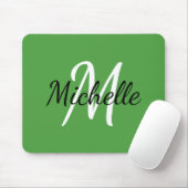 Simple Modern Monogram Initial + Name Green White マウスパッド (マウス)