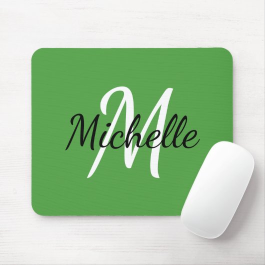 Simple Modern Monogram Initial + Name Green White マウスパッド (マウス)