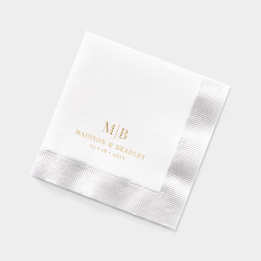 Simple Modern Monogram Wedding Custom 箔ナプキン (左)