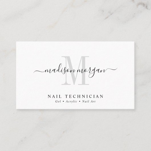 Simple Modern Nail Technician Script Monogram 名刺 (正面)